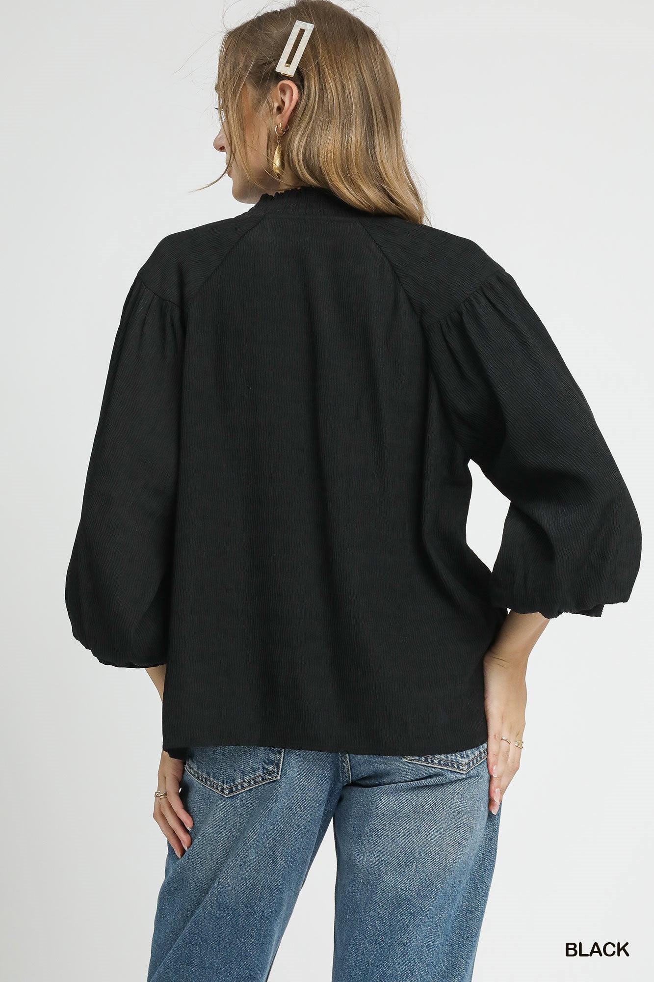 Umgee Textured Balloon Sleeve Blouse