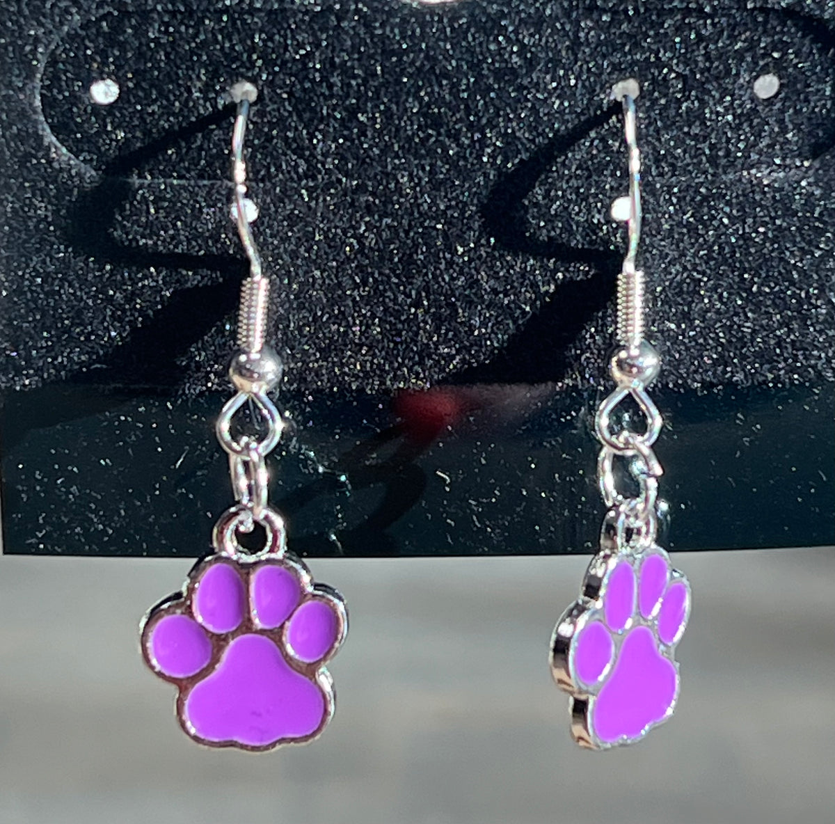 Purple Paw Dangle Earrings
