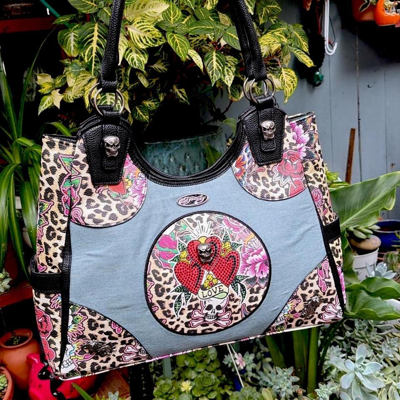 Ed Hardy Love & Skulls Cheetah / Denim Tote