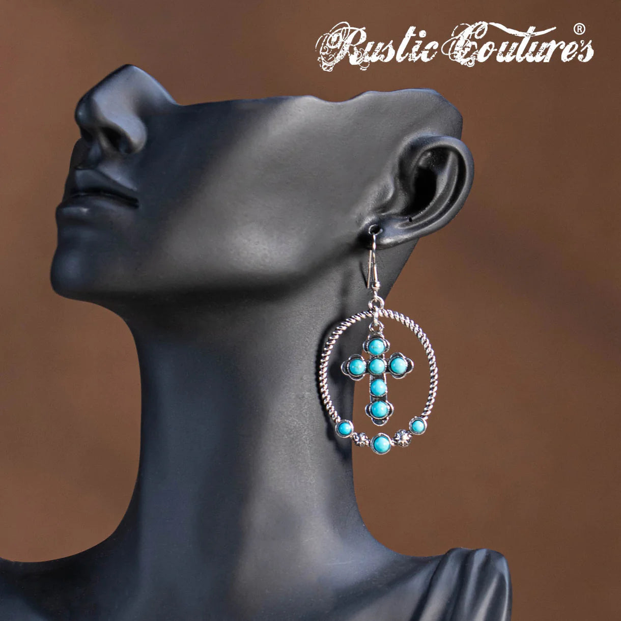 Rustic Couture's Stone Cross Hoop Earrings