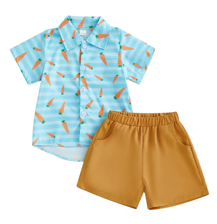 Striped Blue Carrot Collared Short Set