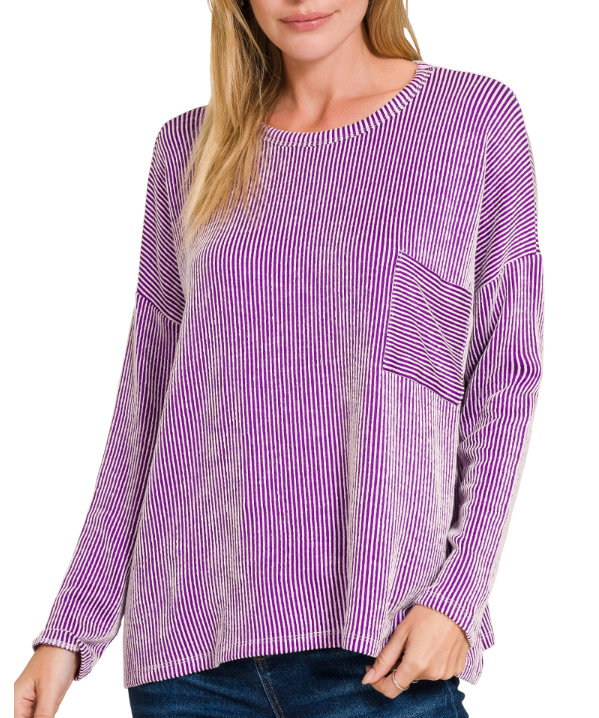 Zenana Ribbed Striped L/S Top