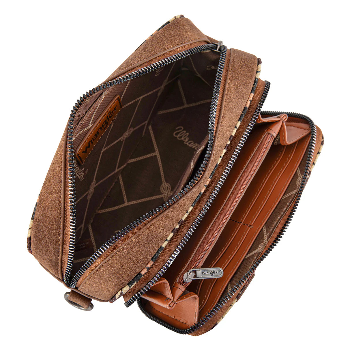Wrangler Southwestern Pattern Dual Sided Print Crossbody W/ Wallet Compartment