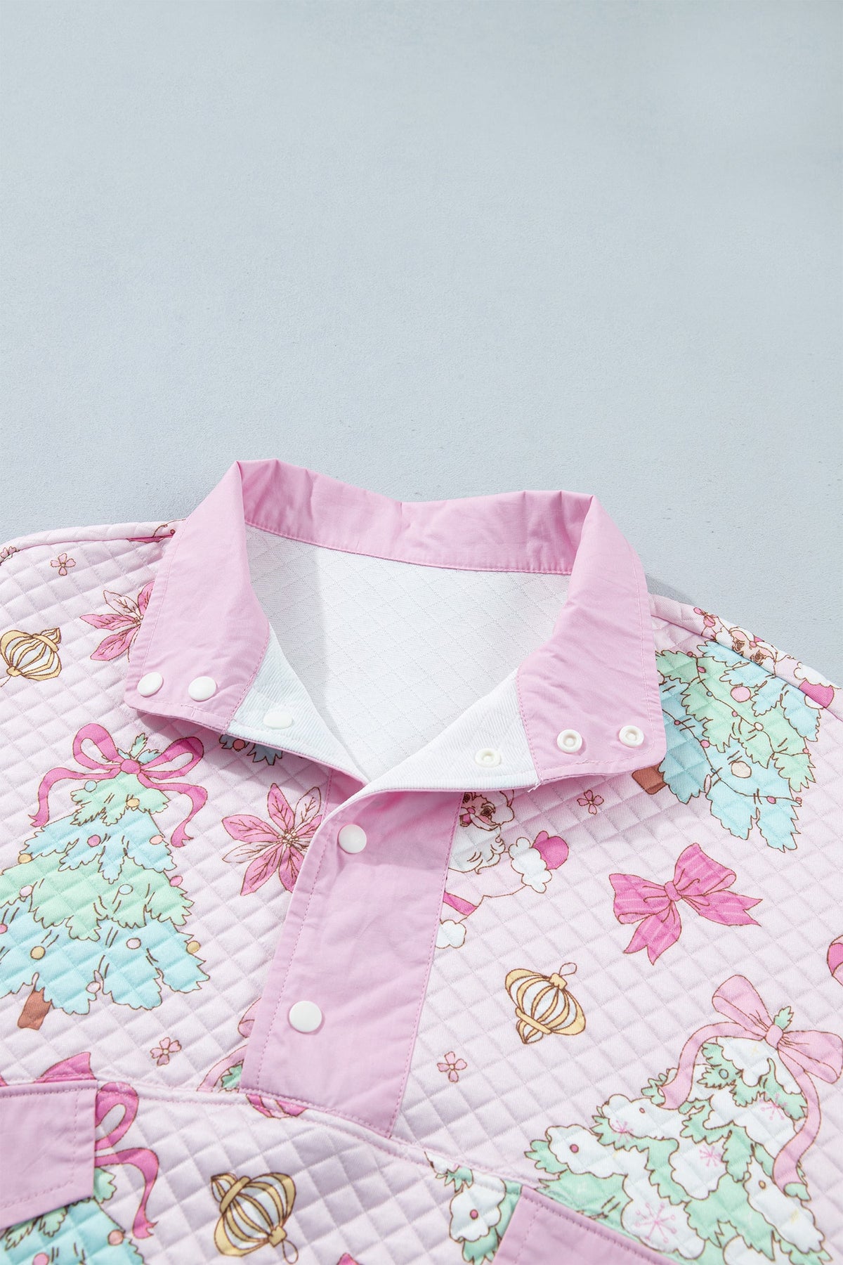 Santa Quilted Buttoned Collar Sweatshirt