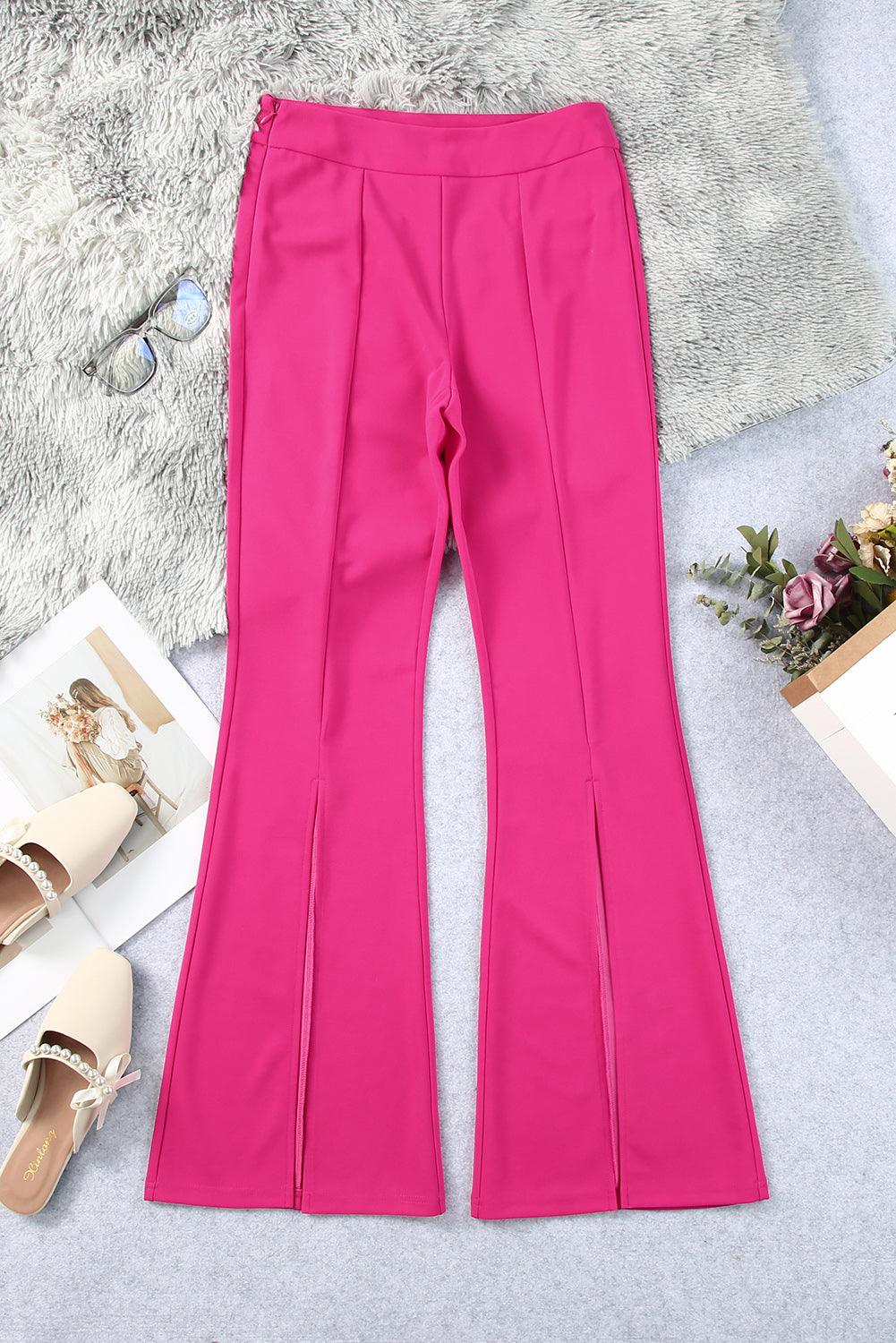 Heather Split Hem High Waist Pants
