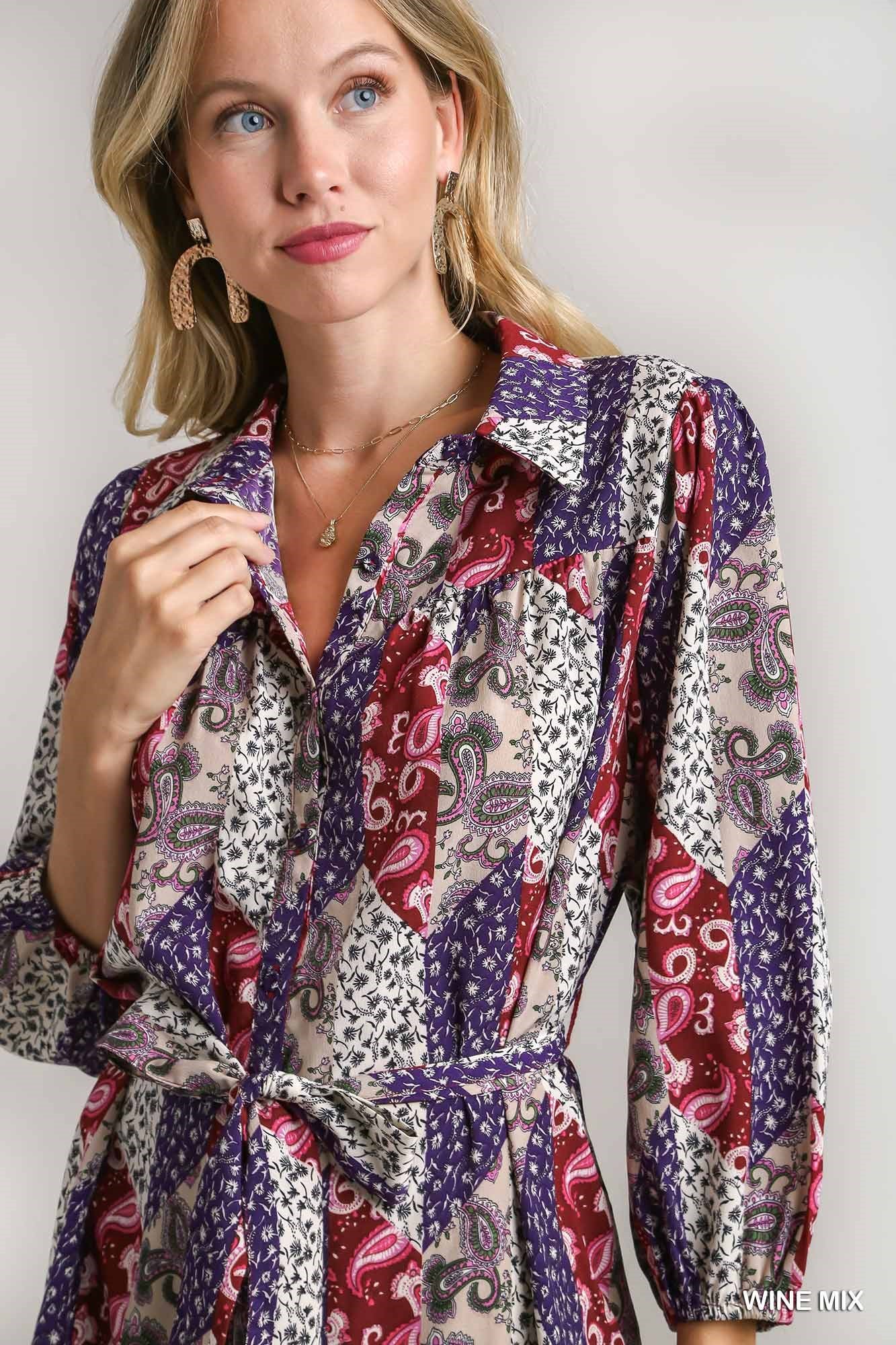 Umgee Paisley Mixed Print Mini Dress