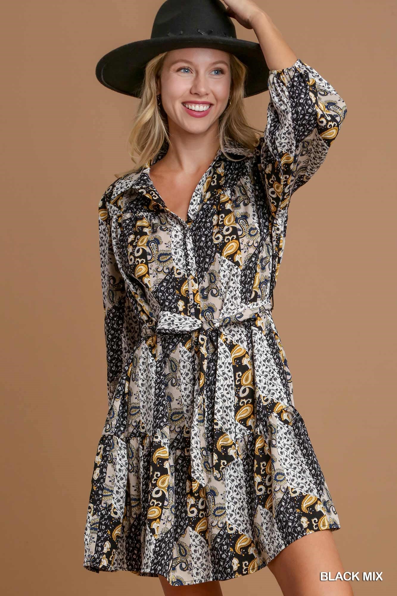 Umgee Paisley Mixed Print Mini Dress