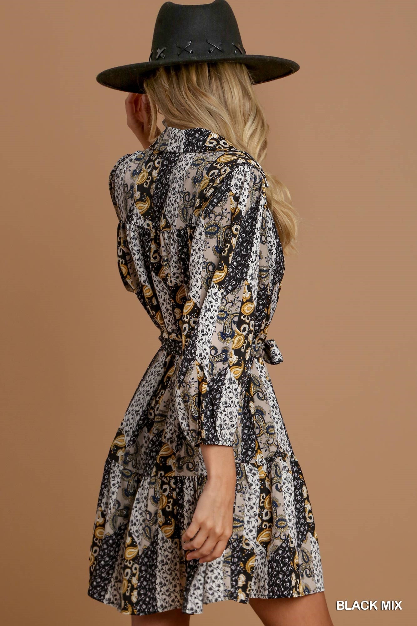 Umgee Paisley Mixed Print Mini Dress