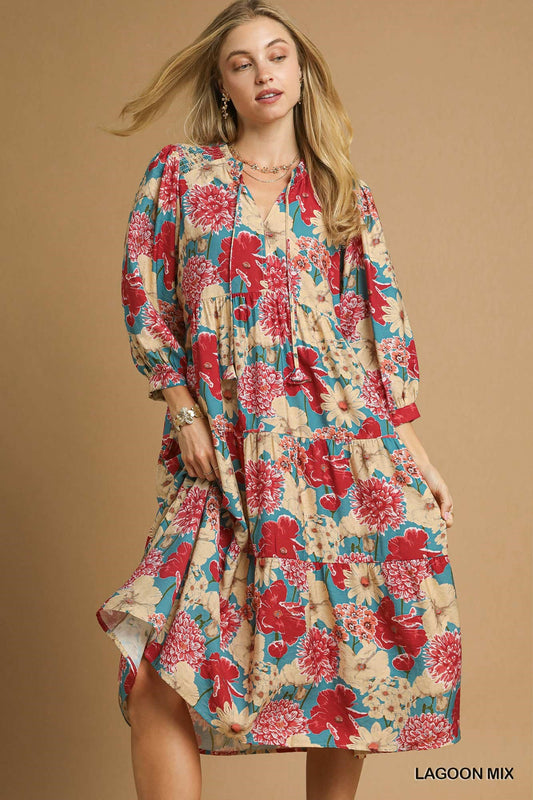 Umgee Tiered Floral Midi Dress