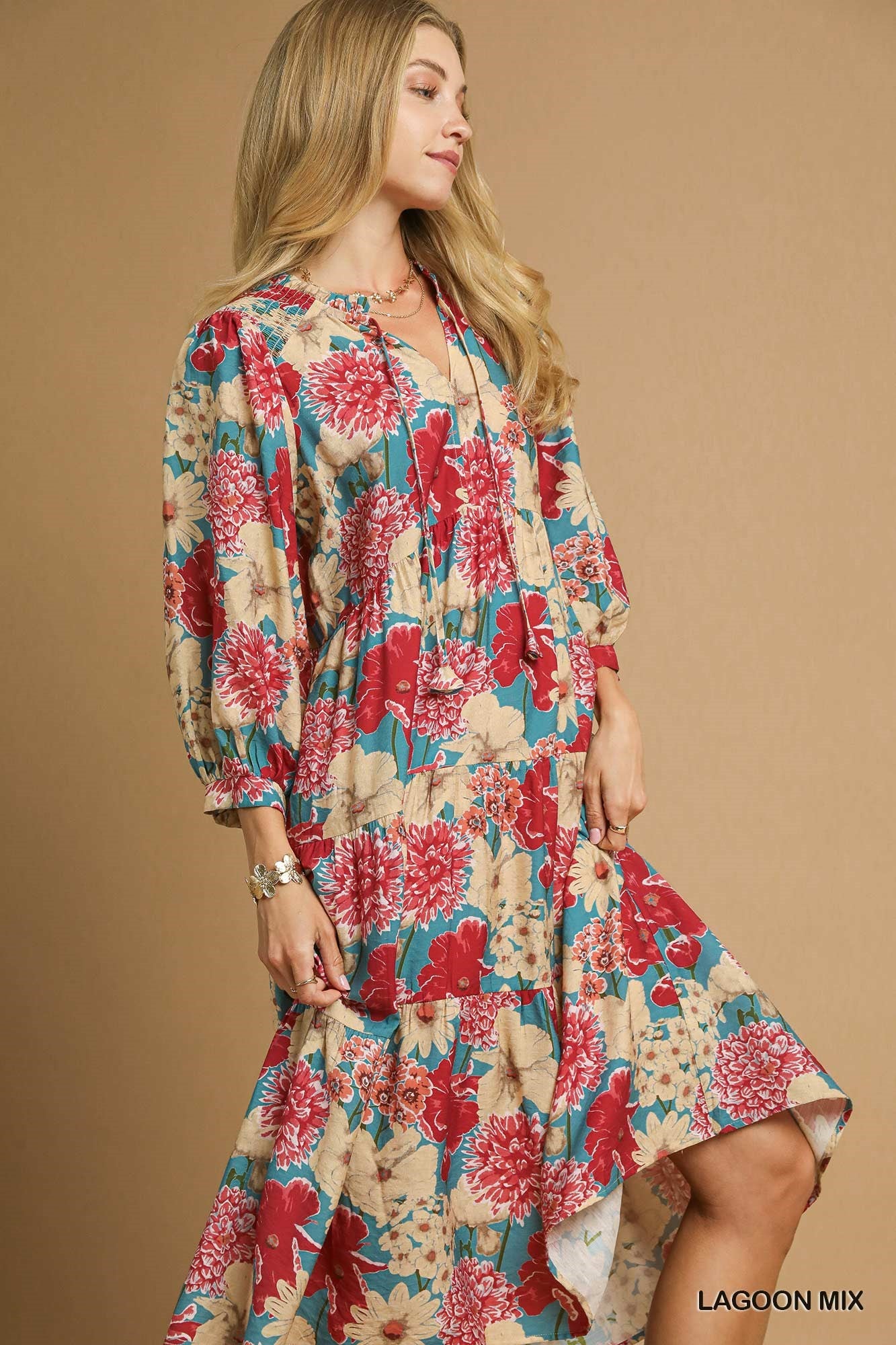Umgee Tiered Floral Midi Dress