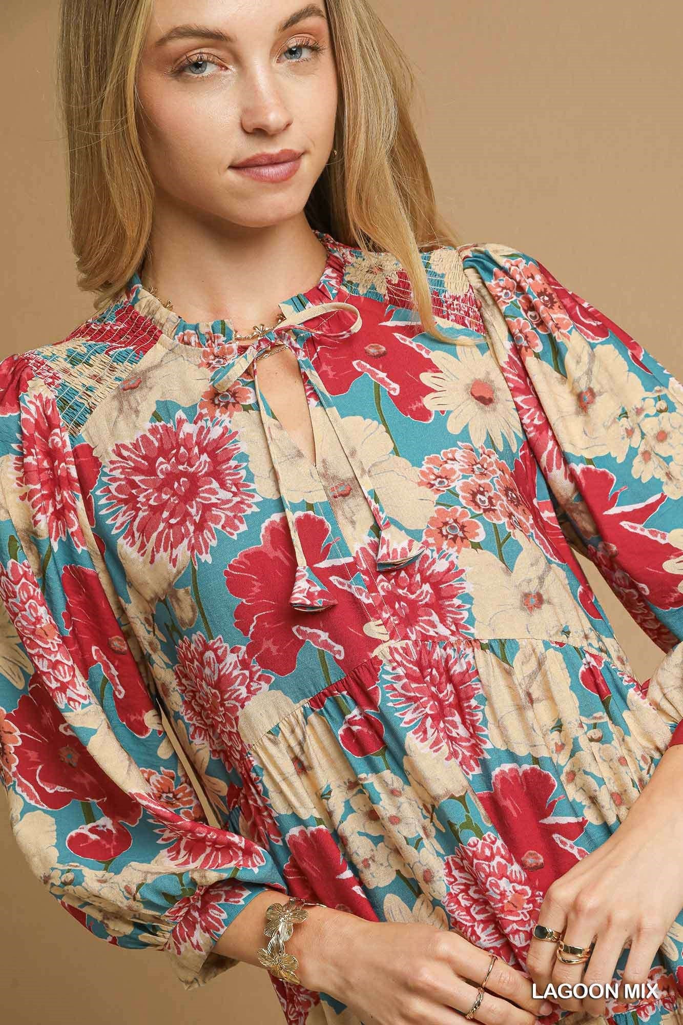 Umgee Tiered Floral Midi Dress