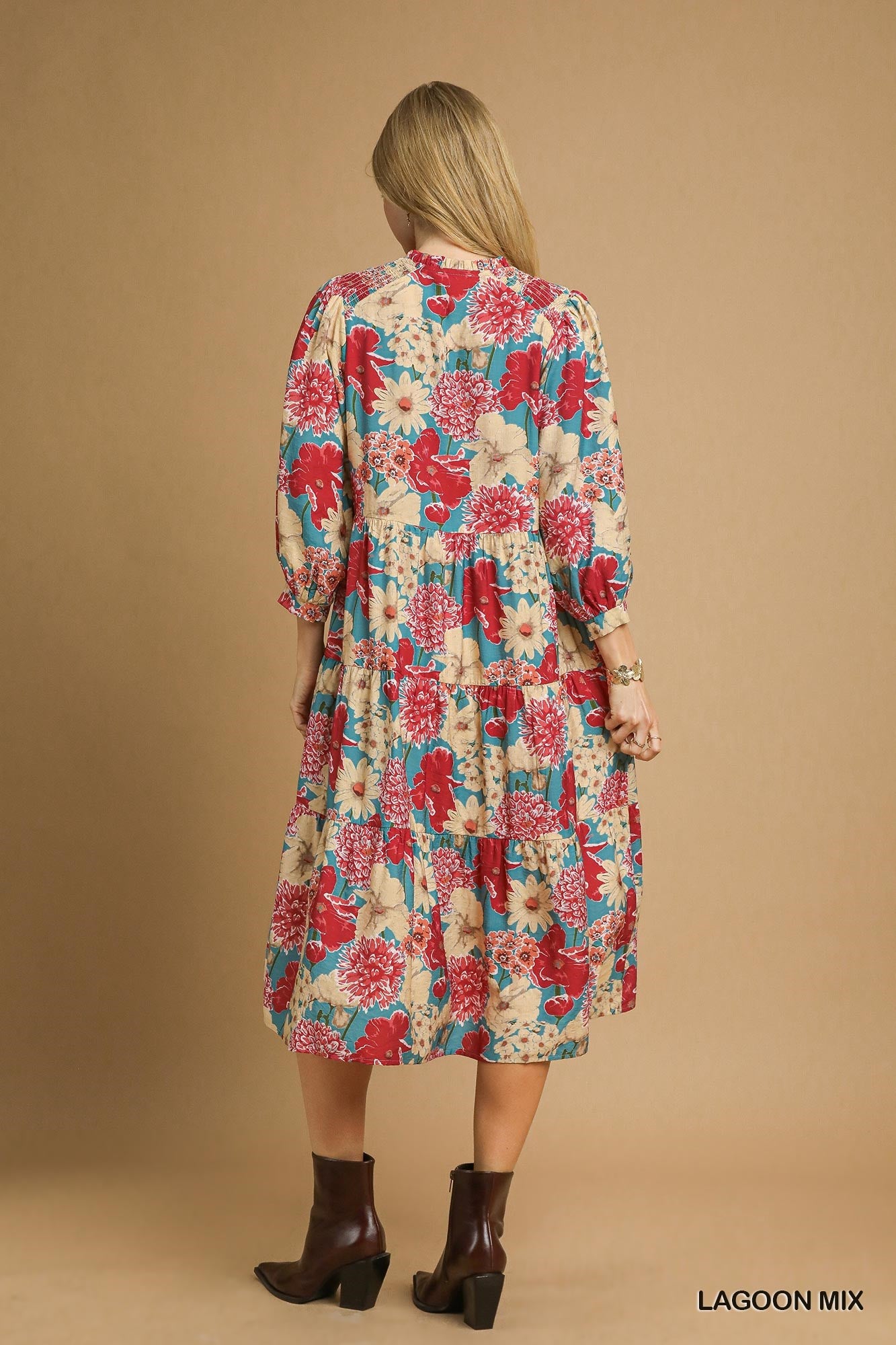 Umgee Tiered Floral Midi Dress