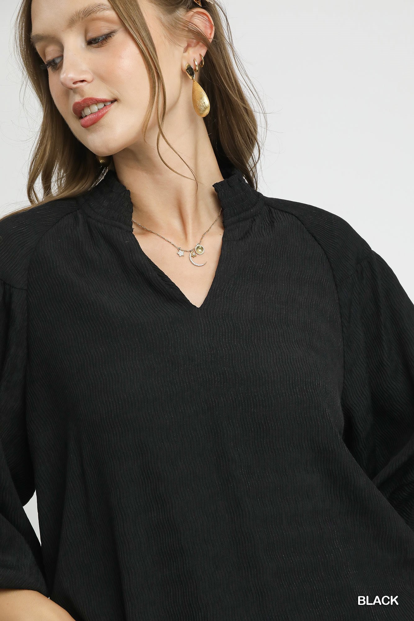 Umgee Textured Balloon Sleeve Blouse