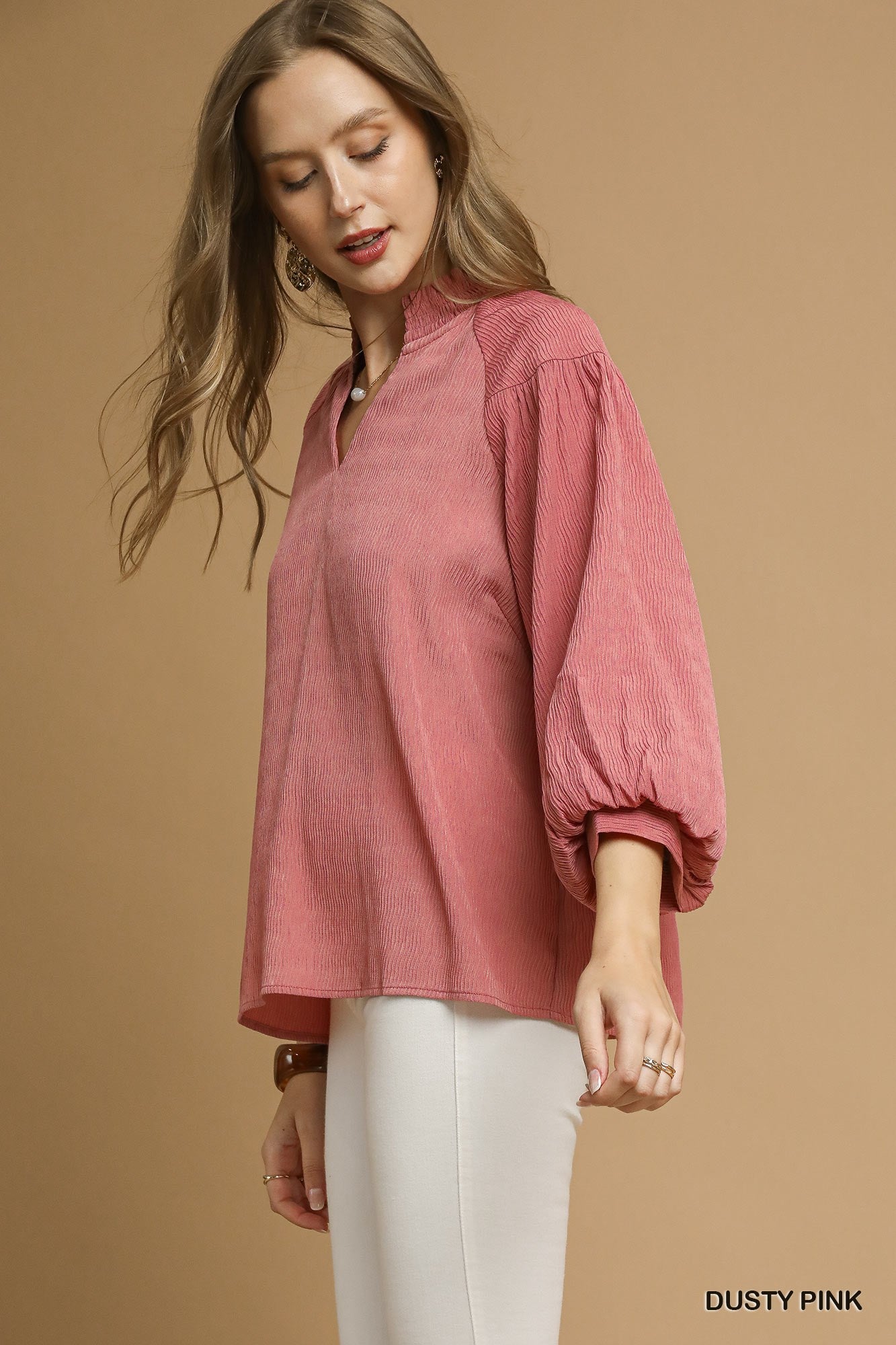 Umgee Textured Balloon Sleeve Blouse