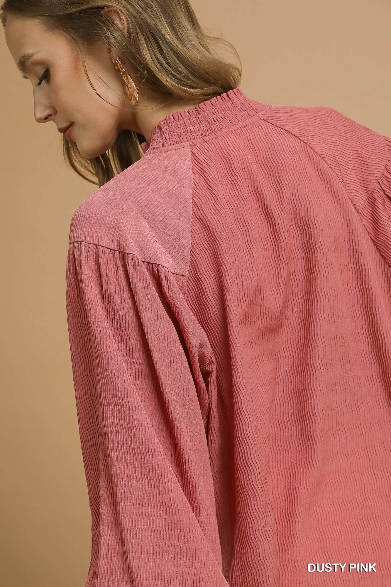 Umgee Textured Balloon Sleeve Blouse