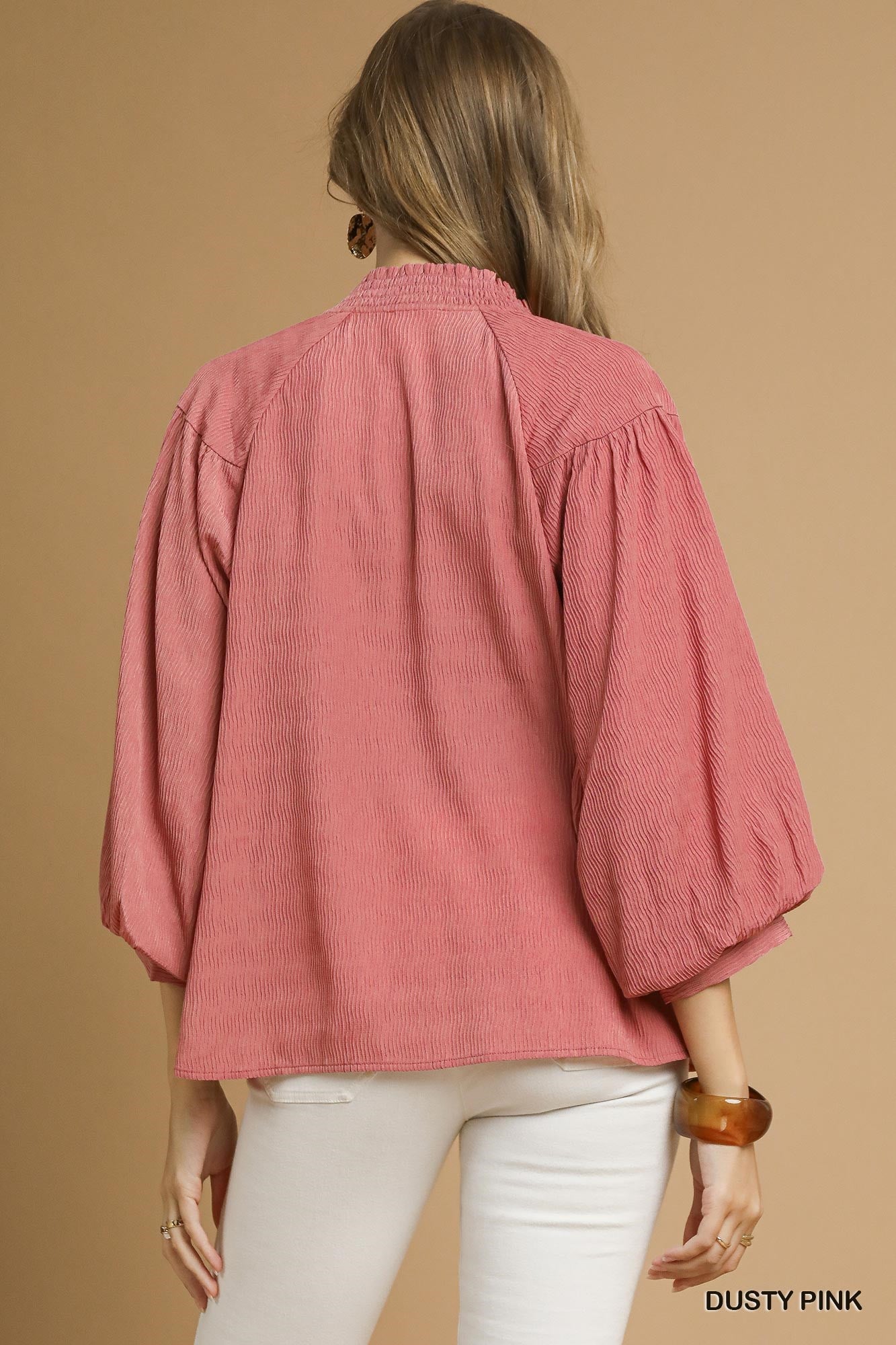 Umgee Textured Balloon Sleeve Blouse