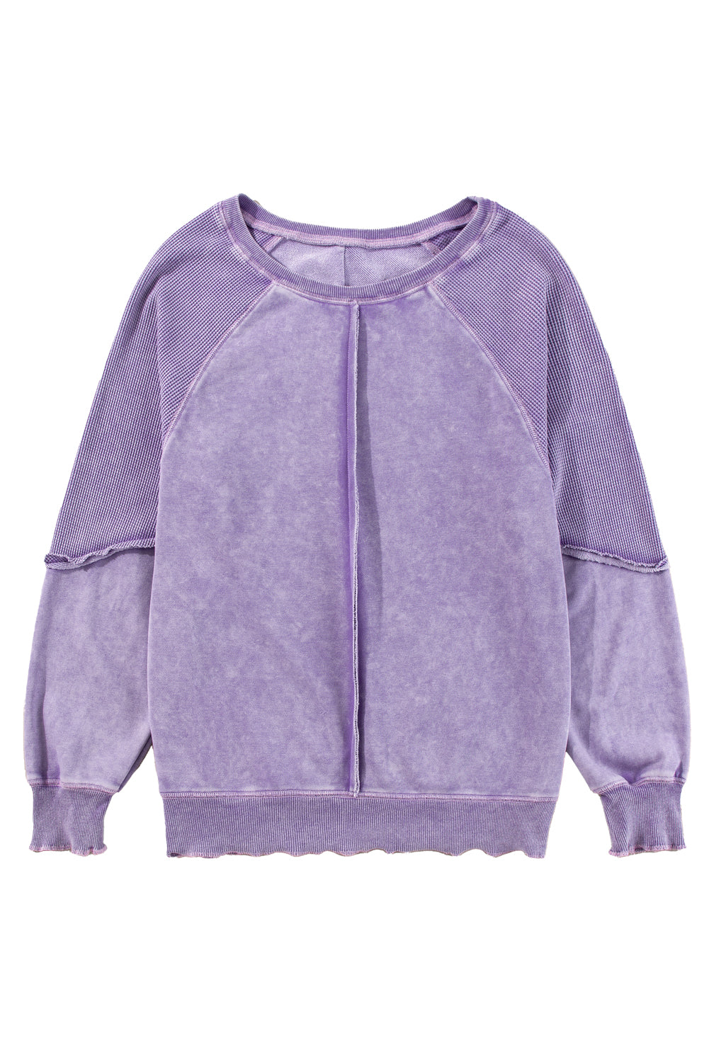 Sail Blue Waffle Knit Patchwork Raglan Sleeve Sweatshirt