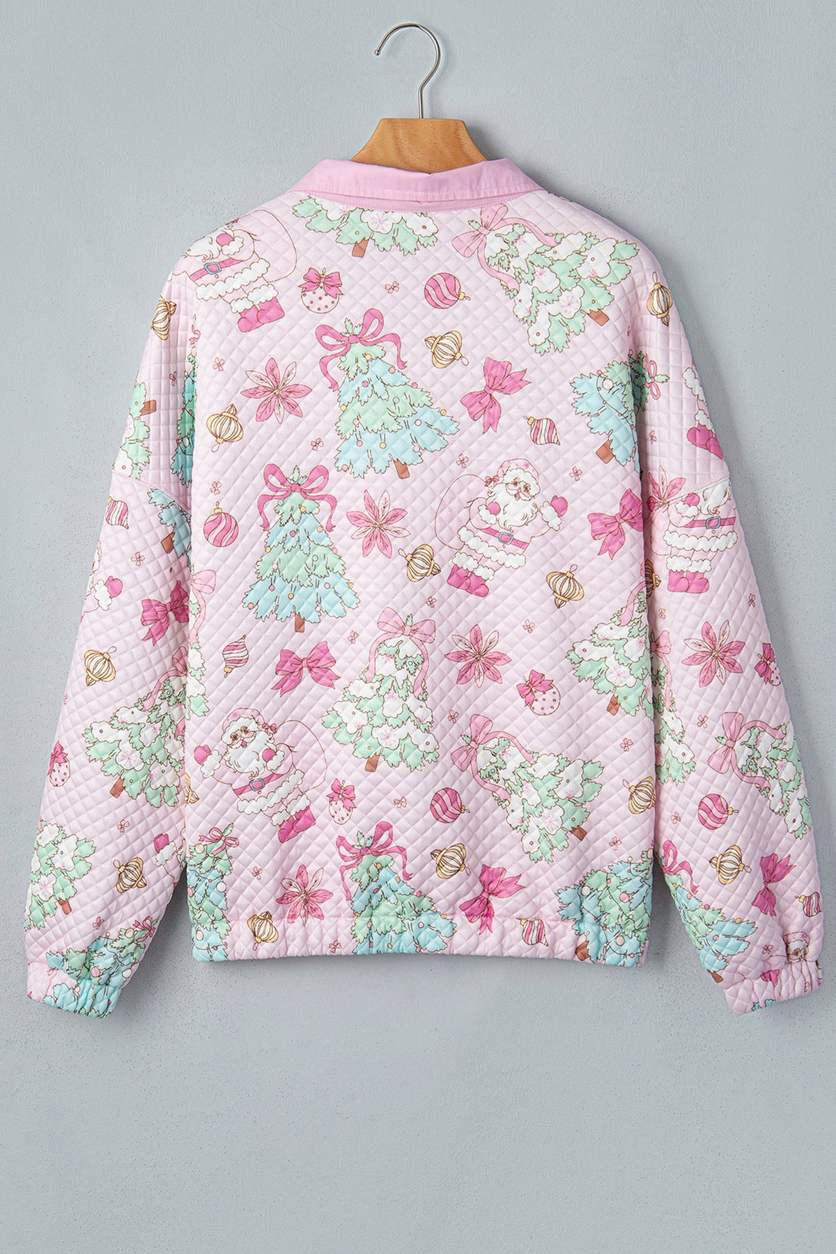Santa Quilted Buttoned Collar Sweatshirt