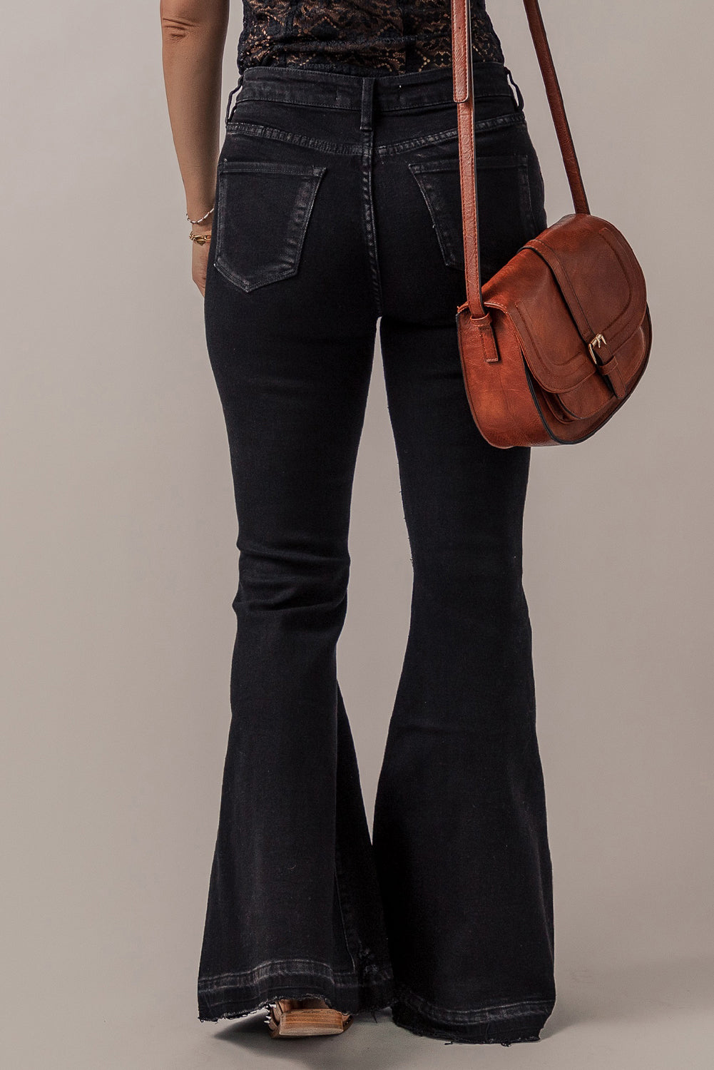 Angela Black High Waist Button Up Flare Jeans
