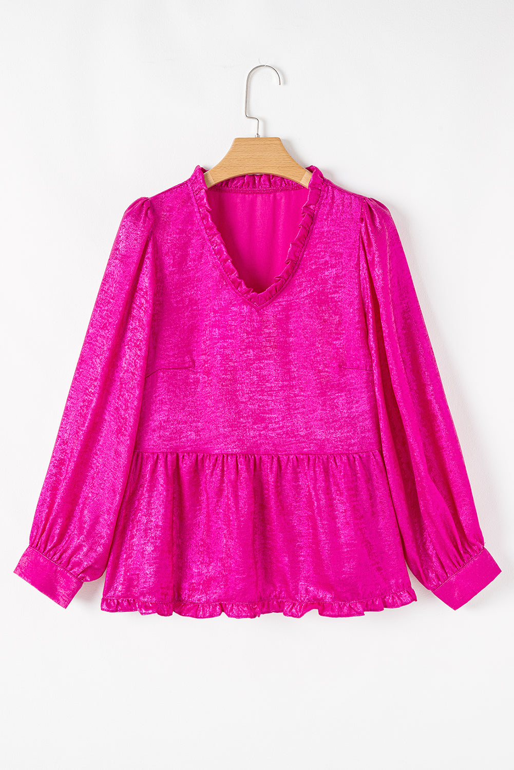 Gold Metallic Velvet Frill V Neck Puff Sleeve Babydoll Blouse