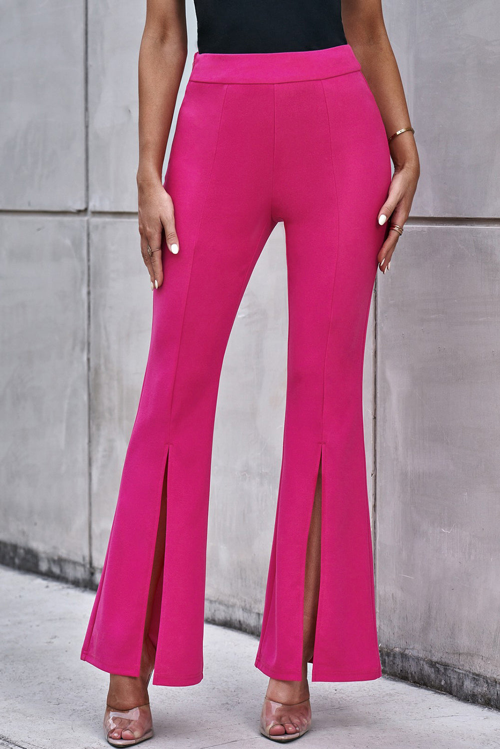 Heather Split Hem High Waist Pants