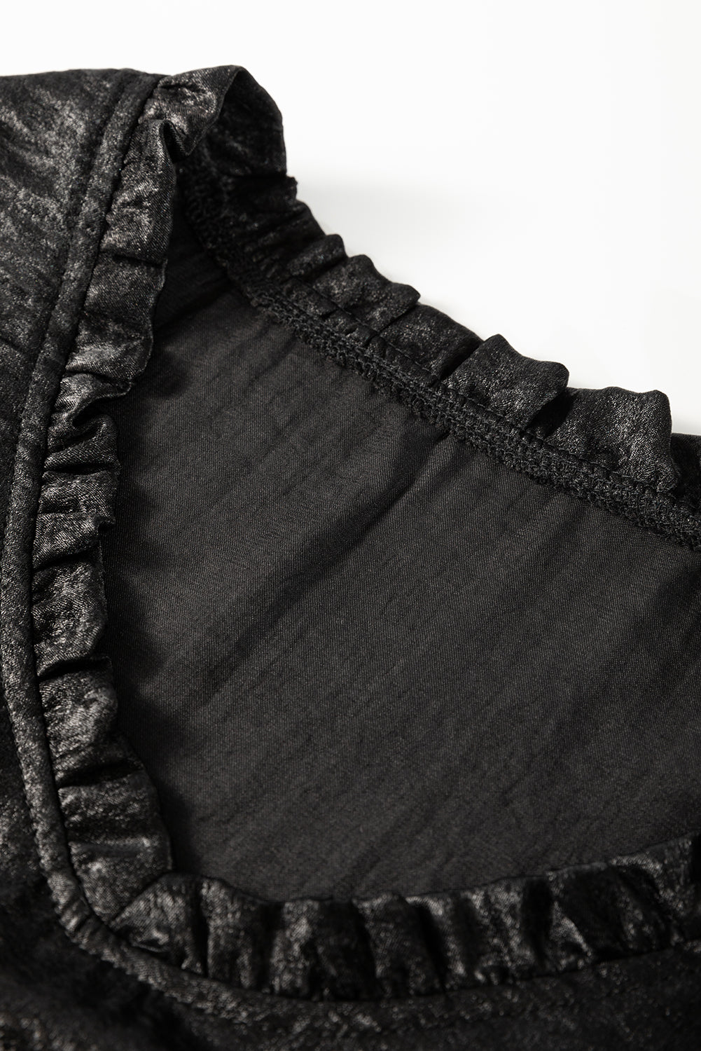 Gold Metallic Velvet Frill V Neck Puff Sleeve Babydoll Blouse