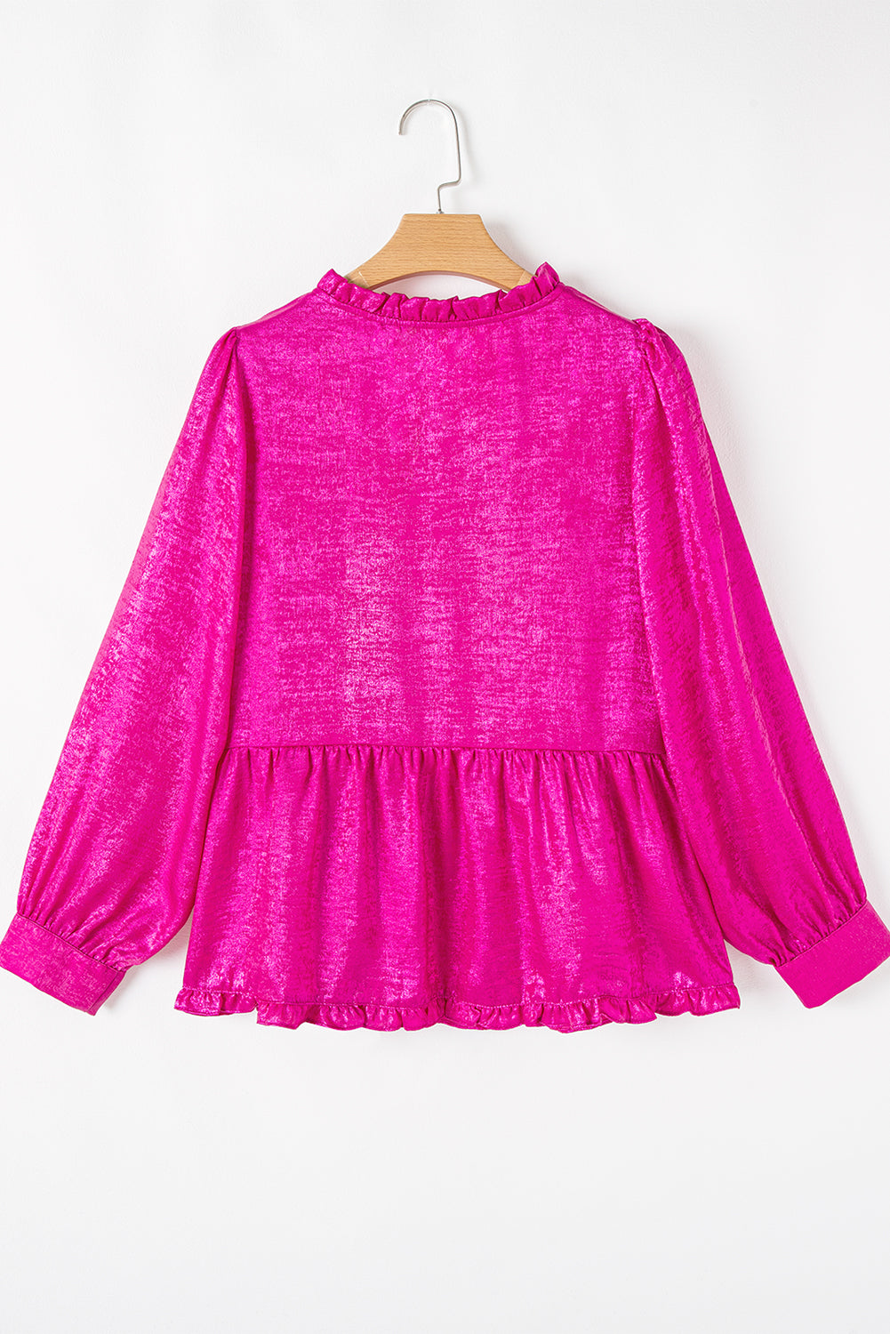 Gold Metallic Velvet Frill V Neck Puff Sleeve Babydoll Blouse