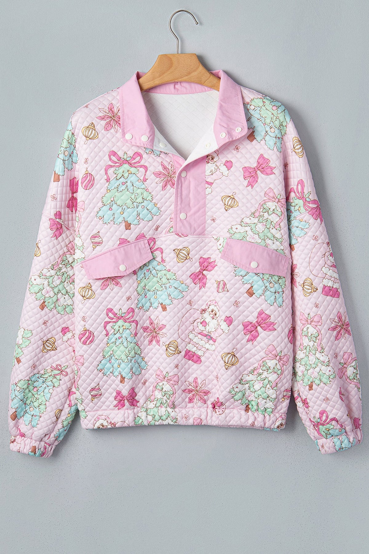 Santa Quilted Buttoned Collar Sweatshirt