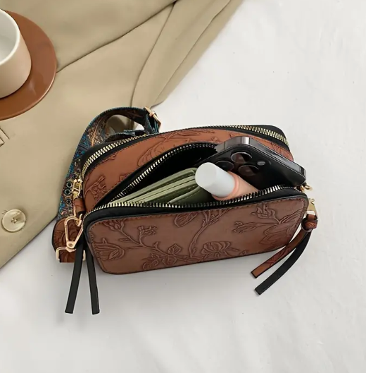 Western Tooled Floral Crossbody in Brown