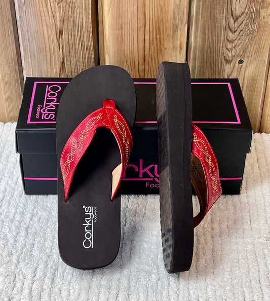 Corkys Overboard Flip-Flop in Red
