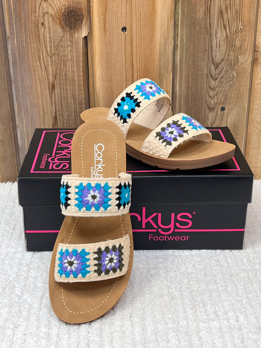 Corkys Toodles Double Strap Slide On Sandal