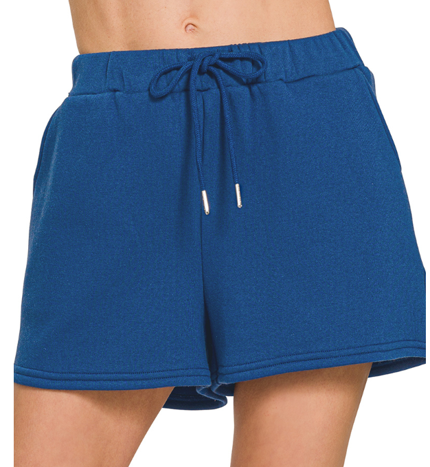 Zenana Fleece Drawstring Shorts