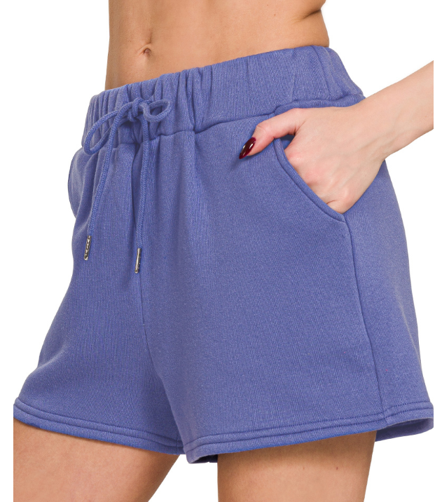 Zenana Fleece Drawstring Shorts