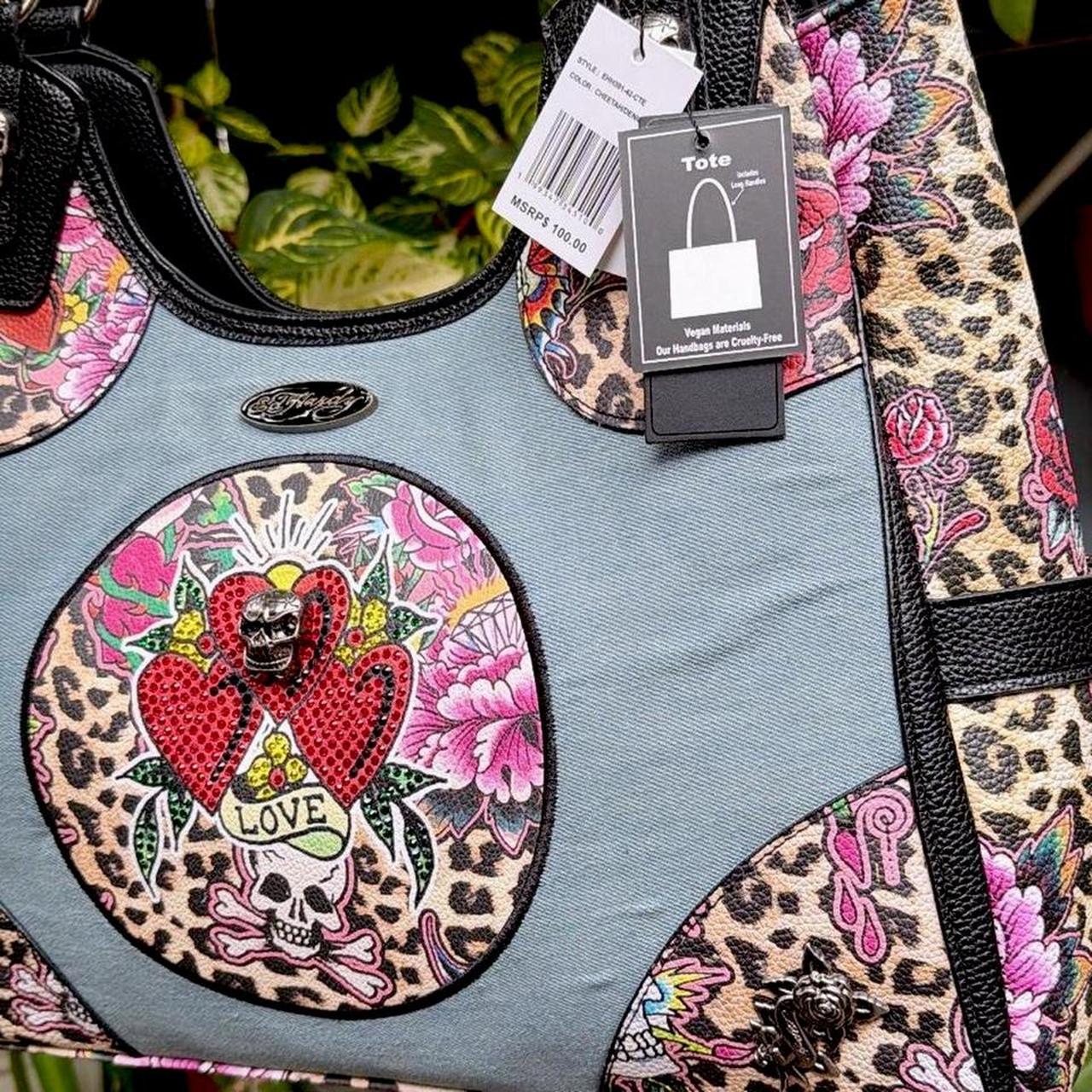 Ed Hardy Love & Skulls Cheetah / Denim Tote