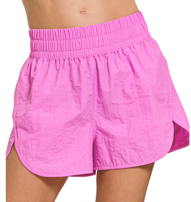 Zenana Windbreaker Smocked Shorts