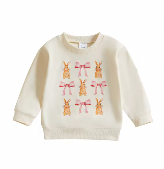 Tan Bunny Bow Crewneck