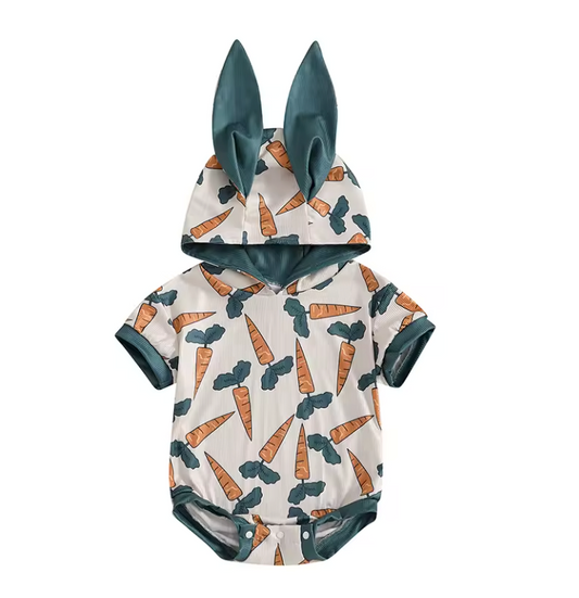 Dark Green Carrot Hooded Ear Romper