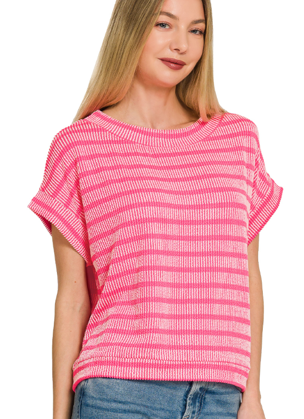 Zenana Raised Rib Striped Top