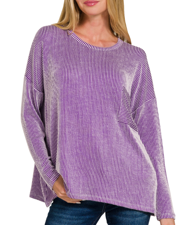 Zenana Ribbed Striped L/S Top