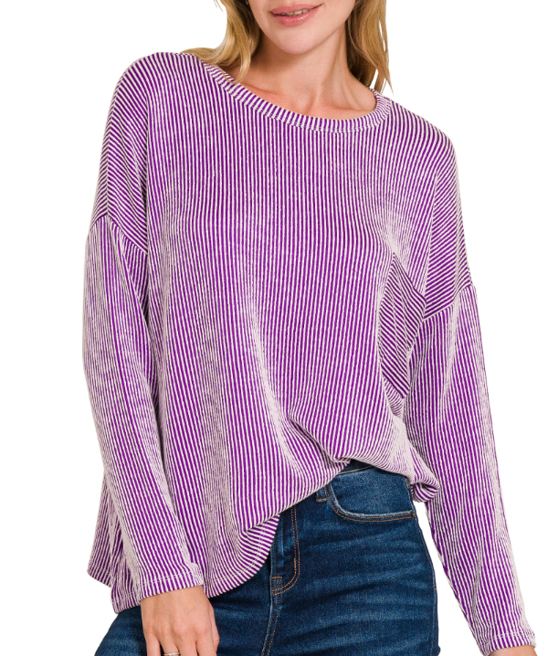 Zenana Ribbed Striped L/S Top