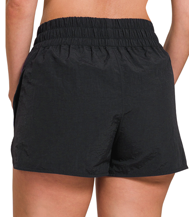 Zenana Windbreaker Smocked Shorts