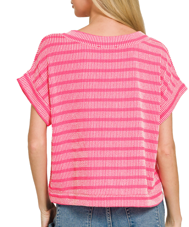 Zenana Raised Rib Striped Top