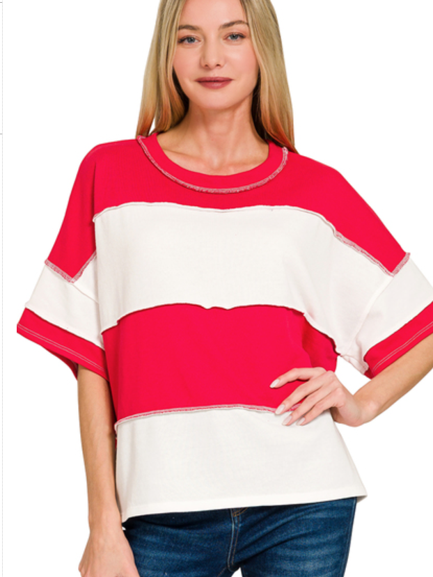 Zenana French Terry Exposed Seam Top