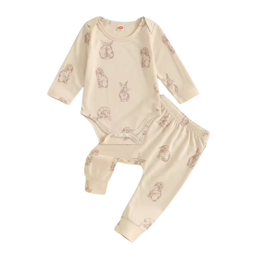 Tan Drawn Bunny Lounge Set