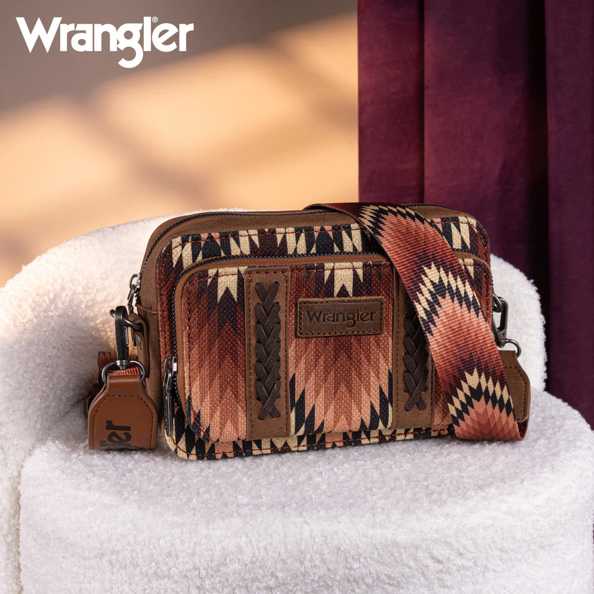 Wrangler Southwestern Pattern Dual Sided Print Crossbody W/ Wallet Compartment