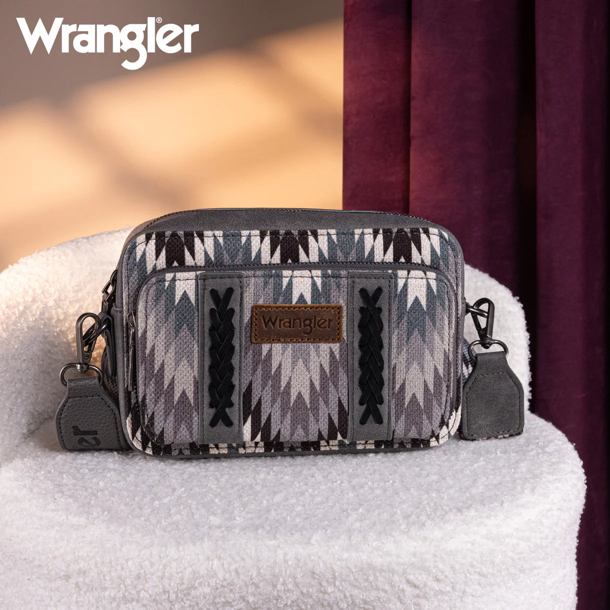 Wrangler Southwestern Pattern Dual Sided Print Crossbody W/ Wallet Compartment