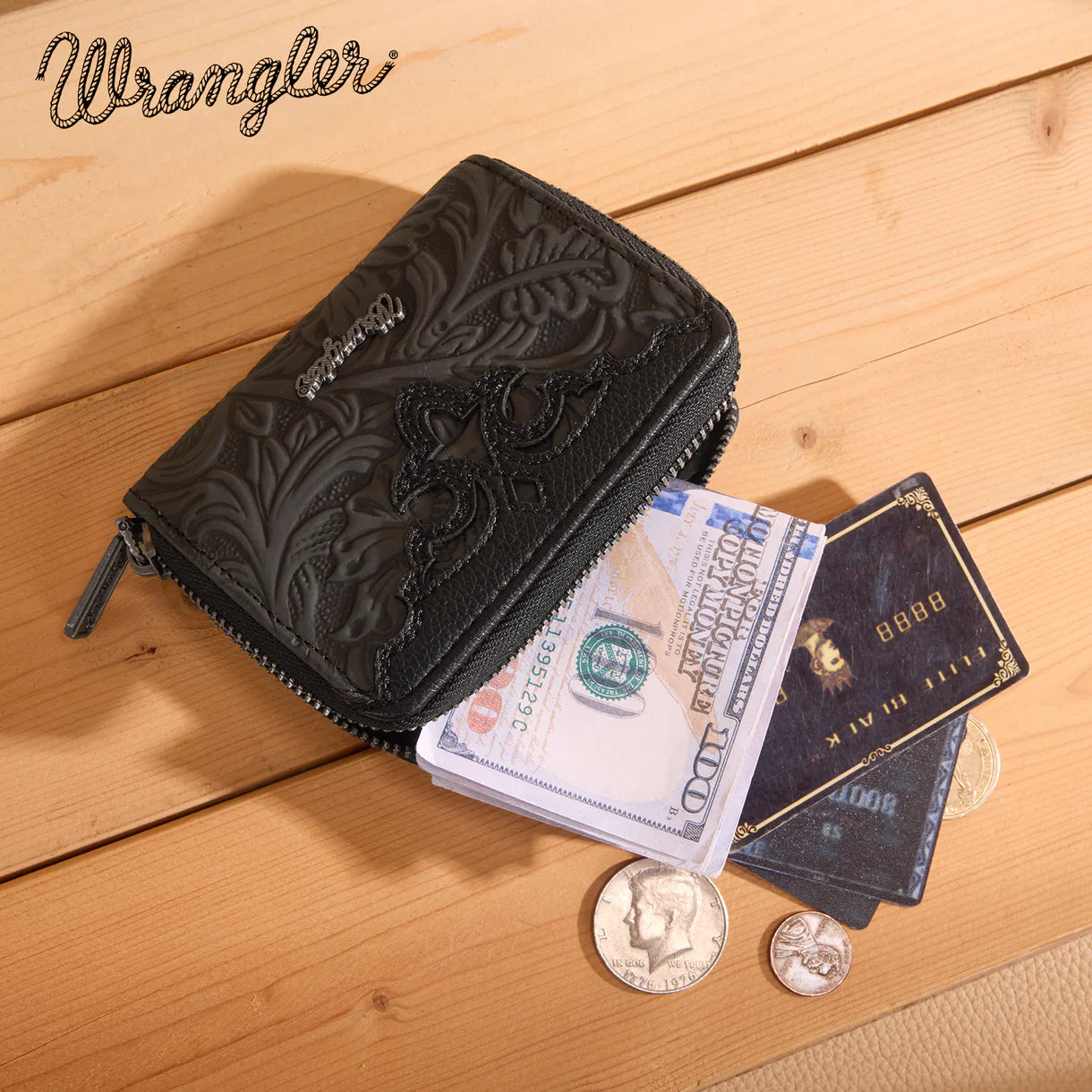 Wrangler Tooled Zip Around Wallet