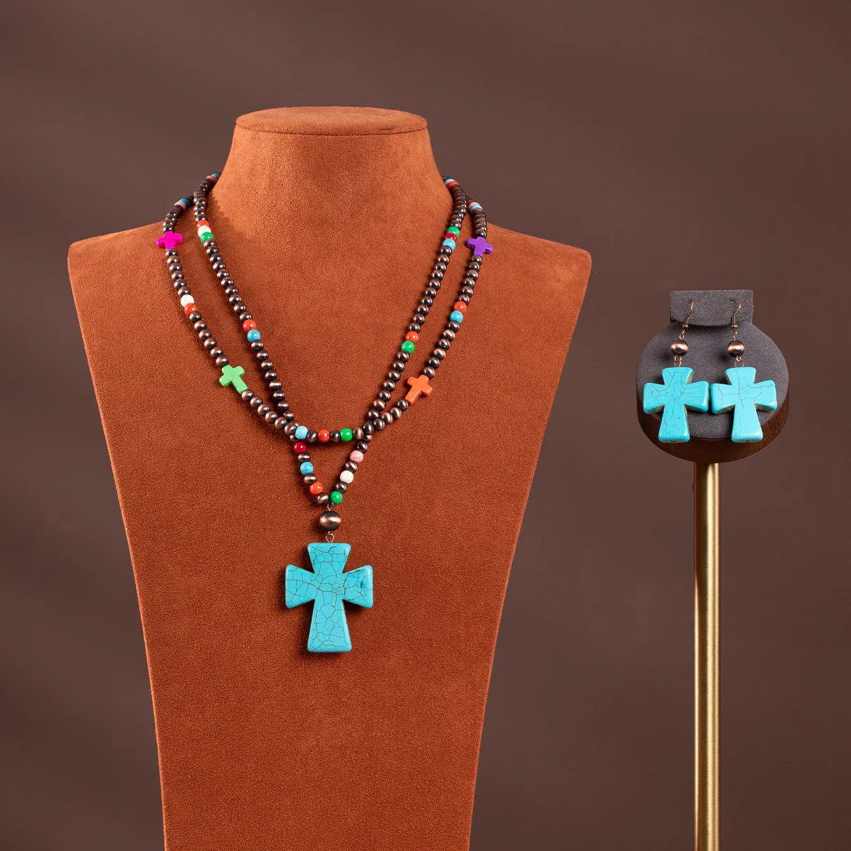 Rustic Couture'S Double Layered Beaded Necklace Earrings Set