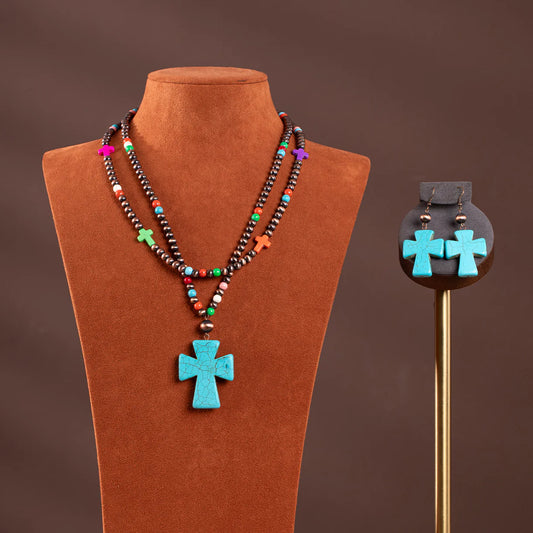 Rustic Couture'S Double Layered Beaded Necklace Earrings Set