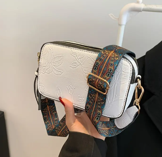Western Tooled Floral Crossbody in White